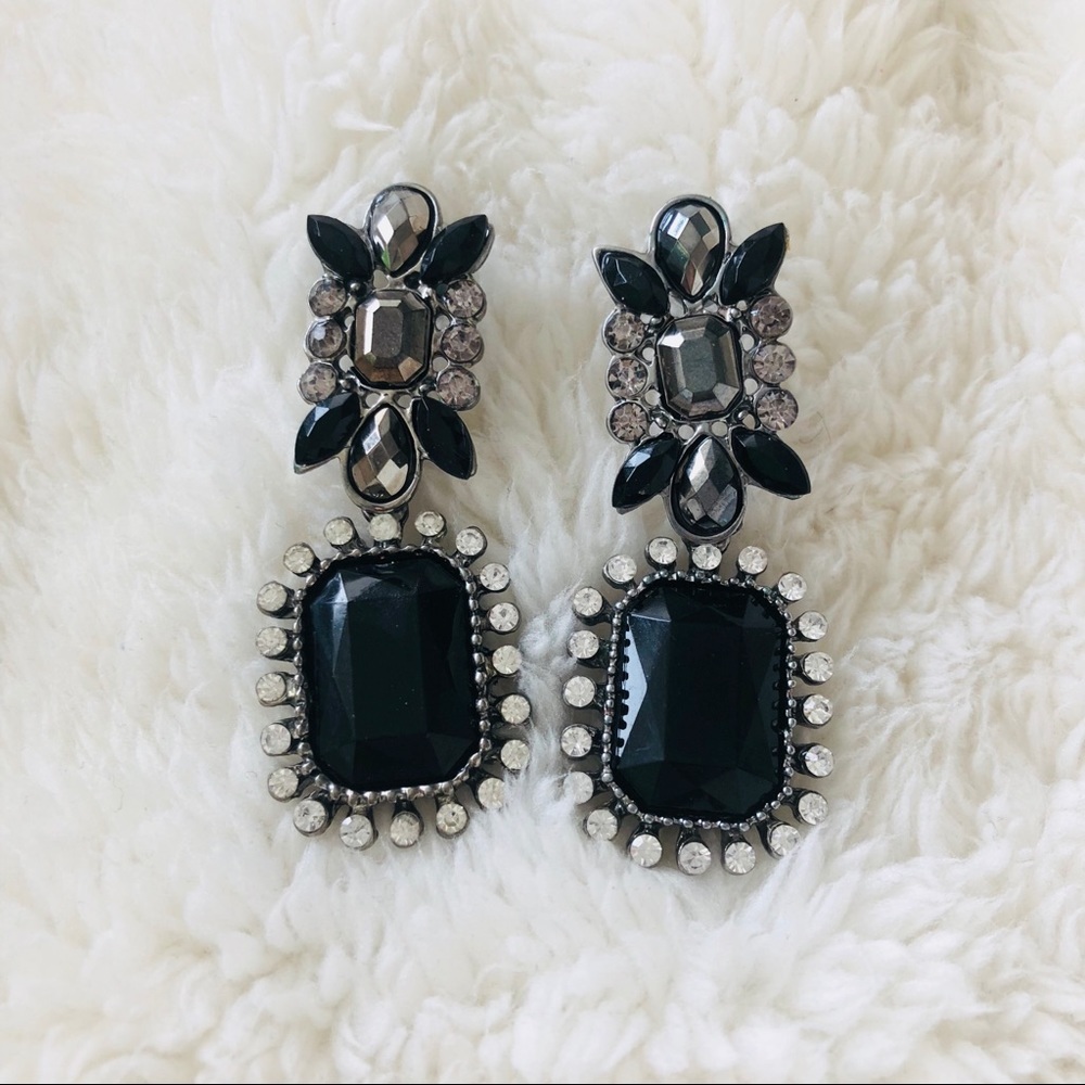 Beautiful black & silver rectangle dangle Earrings